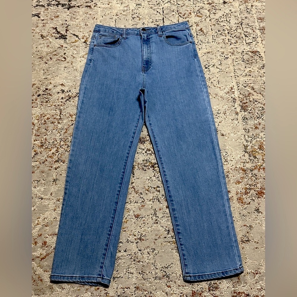 Risen Classic Straight Leg High-Rise Jeans in Medium Blue